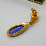 Pair of 9ct Yellow Gold & Lapis Lazuli Drop Stud Earrings Vintage Sheffield