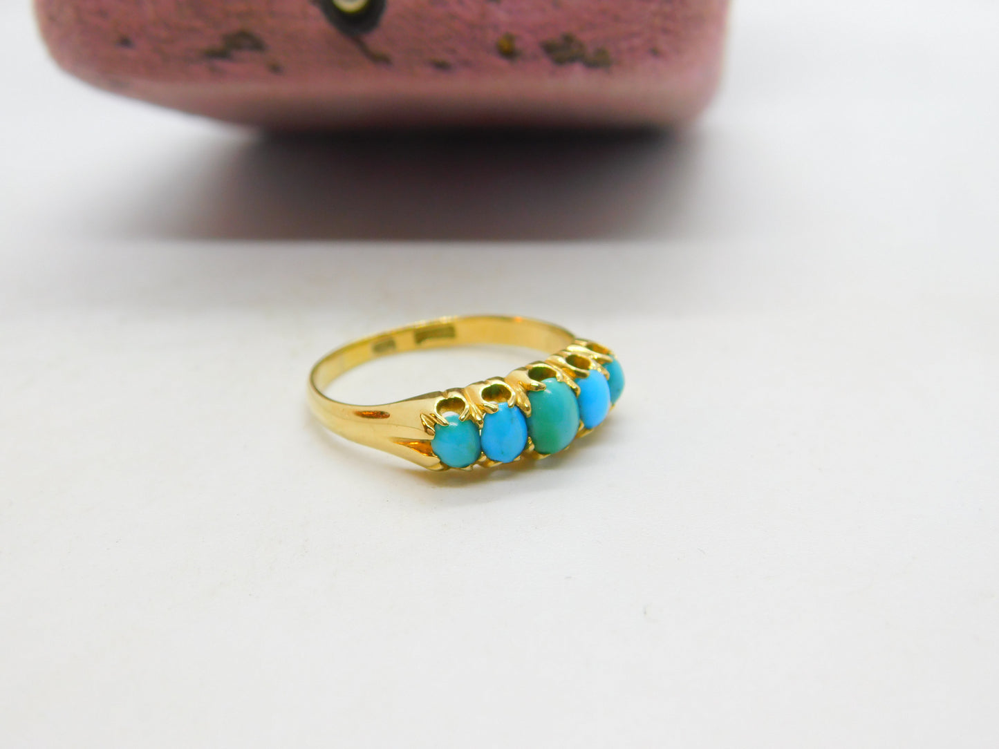 Victorian 18ct Yellow Gold Five-Stone Cabochon Turquoise Band Ring c1890 Antique