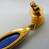 Pair of 9ct Yellow Gold & Lapis Lazuli Drop Stud Earrings Vintage Sheffield