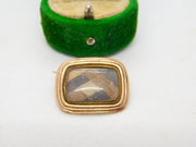 George III 9ct Gold & Woven Hair Set Mourning Brooch Antique c1820