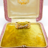 9ct Yellow Gold 0.04ct Diamond Crossover Band Ring Vintage c1970 Size J UK