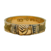 Victorian 9ct Gold Clasped Hands 'Fede' Hair Set Mourning Ring Antique 1867