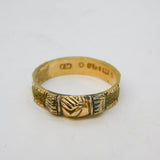 Victorian 9ct Gold Clasped Hands 'Fede' Hair Set Mourning Ring Antique 1867