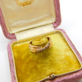 9ct Yellow Gold 0.04ct Diamond Crossover Band Ring Vintage c1970 Size J UK