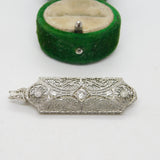 14ct White Gold & 0.25ct Diamond Art Deco Style Brooch Vintage c1970