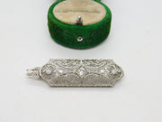 14ct White Gold & 0.25ct Diamond Art Deco Style Brooch Vintage c1970