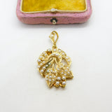 Edwardian 9ct Yellow Gold Seed Pearl Set Floral Drop Pendant Antique c1910