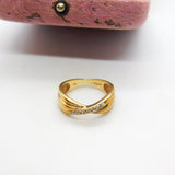 9ct Yellow Gold 0.04ct Diamond Crossover Band Ring Vintage c1970 Size J UK