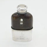 Victorian Sterling Silver & Leather Children's Hip Flask Antique 1874 London
