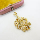 Edwardian 9ct Yellow Gold Seed Pearl Set Floral Drop Pendant Antique c1910