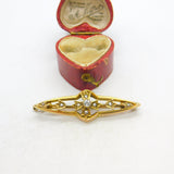 Edwardian 9ct Gold, Aquamarine & Seed Pearl Sweetheart Brooch Antique c1910