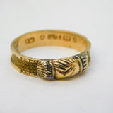 Victorian 9ct Gold Clasped Hands 'Fede' Hair Set Mourning Ring Antique 1867