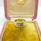 9ct White Gold Woven Leaf Pattern Band Ring London 1970 Vintage Size J UK