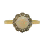Victorian 18ct Yellow Gold, Opal & Diamond Floral Engagement Ring Antique