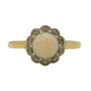 Victorian 18ct Yellow Gold, Opal & Diamond Floral Engagement Ring Antique