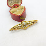 Edwardian 9ct Gold, Aquamarine & Seed Pearl Sweetheart Brooch Antique c1910