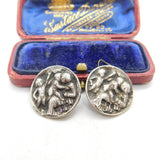 Pair of Victorian Sterling Silver Cherub Pattern Buttons 1897 London