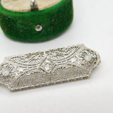 14ct White Gold & 0.25ct Diamond Art Deco Style Brooch Vintage c1970