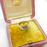 9ct White Gold Woven Leaf Pattern Band Ring London 1970 Vintage Size J UK