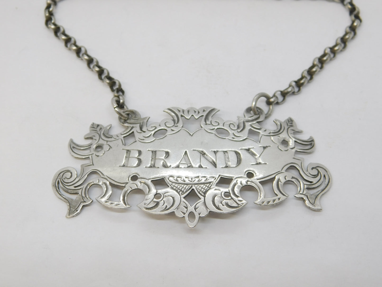 Nathaniel Mills Victorian Sterling Silver Brandy Decanter Label Antique 1852 Birmingham