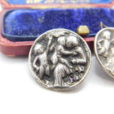Pair of Victorian Sterling Silver Cherub Pattern Buttons 1897 London