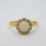 Victorian 18ct Yellow Gold, Opal & Diamond Floral Engagement Ring Antique