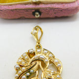 Edwardian 9ct Yellow Gold Seed Pearl Set Floral Drop Pendant Antique c1910