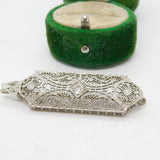 14ct White Gold & 0.25ct Diamond Art Deco Style Brooch Vintage c1970