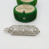 14ct White Gold & 0.25ct Diamond Art Deco Style Brooch Vintage c1970