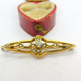 Edwardian 9ct Gold, Aquamarine & Seed Pearl Sweetheart Brooch Antique c1910