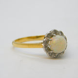 Victorian 18ct Yellow Gold, Opal & Diamond Floral Engagement Ring Antique