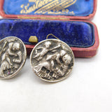 Pair of Victorian Sterling Silver Cherub Pattern Buttons 1897 London