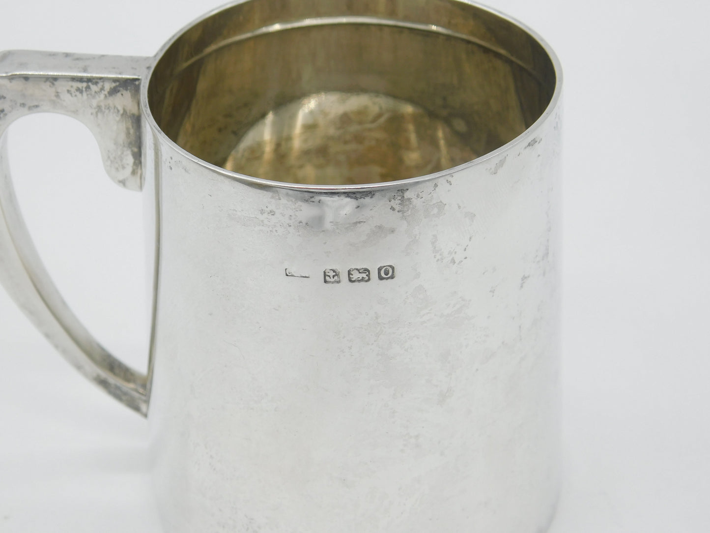 Sterling Silver Half Pint Tankard Christening Mug Antique 1913 Birmingham Deco