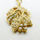 Edwardian 9ct Yellow Gold Seed Pearl Set Floral Drop Pendant Antique c1910