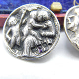 Pair of Victorian Sterling Silver Cherub Pattern Buttons 1897 London
