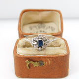 Sterling Silver, Blue Sapphire & Spinel Set Floral Cluster Ring Antique c1930