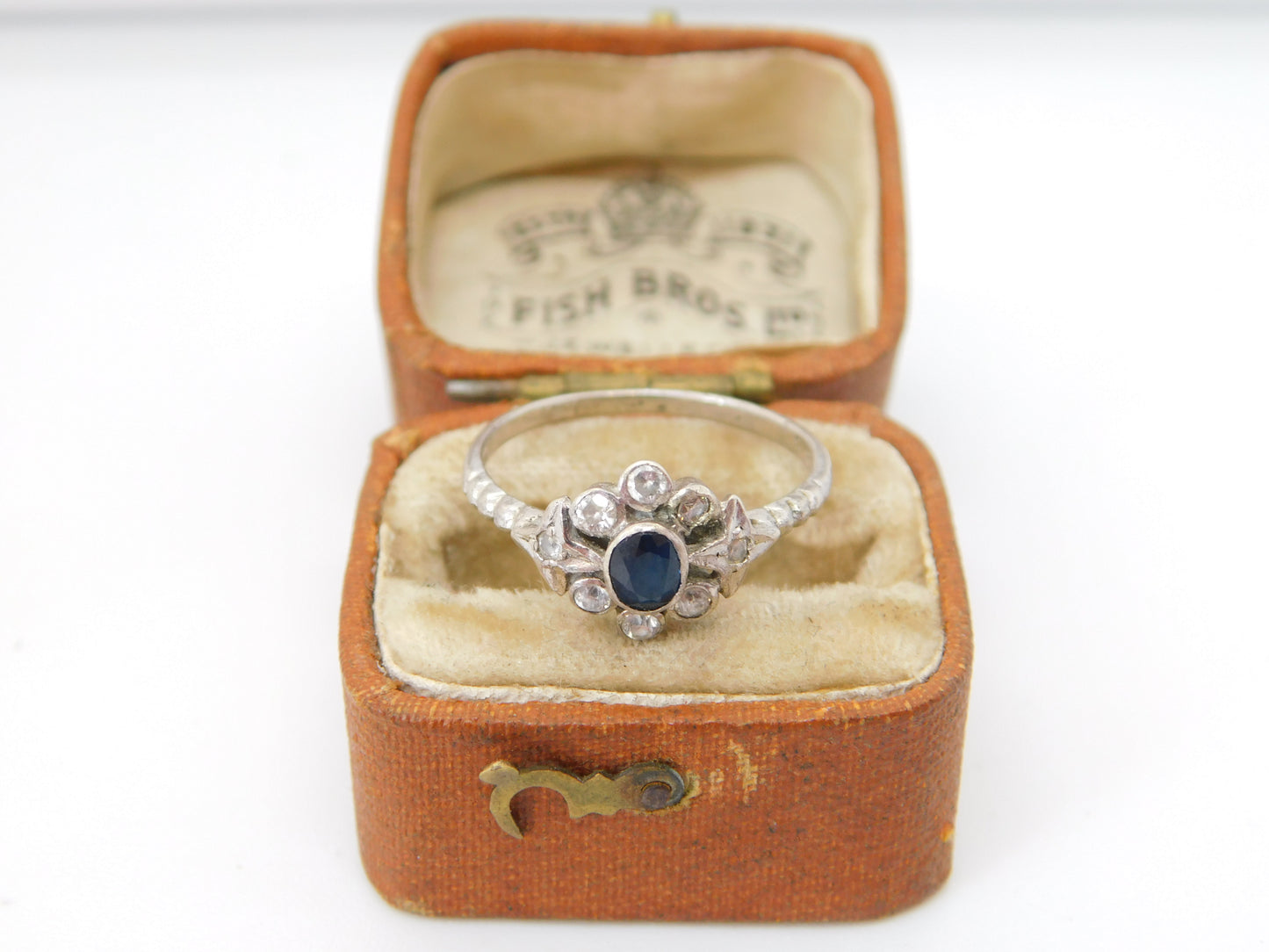 Sterling Silver, Blue Sapphire & Spinel Set Floral Cluster Ring Antique c1930