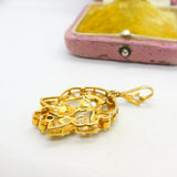 Edwardian 9ct Yellow Gold Seed Pearl Set Floral Drop Pendant Antique c1910