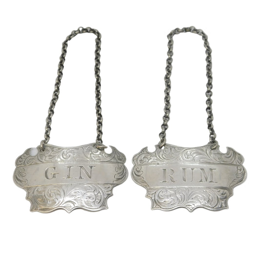 Victorian Sterling Silver Rum & Gin Decanter Label Antique 1857 Birmingham