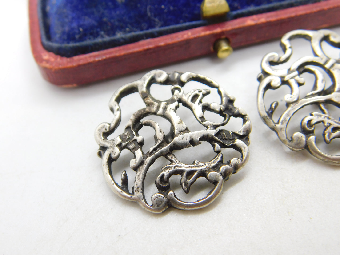 Pair of Victorian Sterling Silver Art Nouveau Buttons c1890 Thomas White