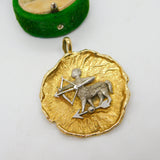 9ct Bi-Colour Gold Sagittarius the Archer Zodiac Medallion Pendant Vintage c1980