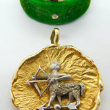 9ct Bi-Colour Gold Sagittarius the Archer Zodiac Medallion Pendant Vintage c1980