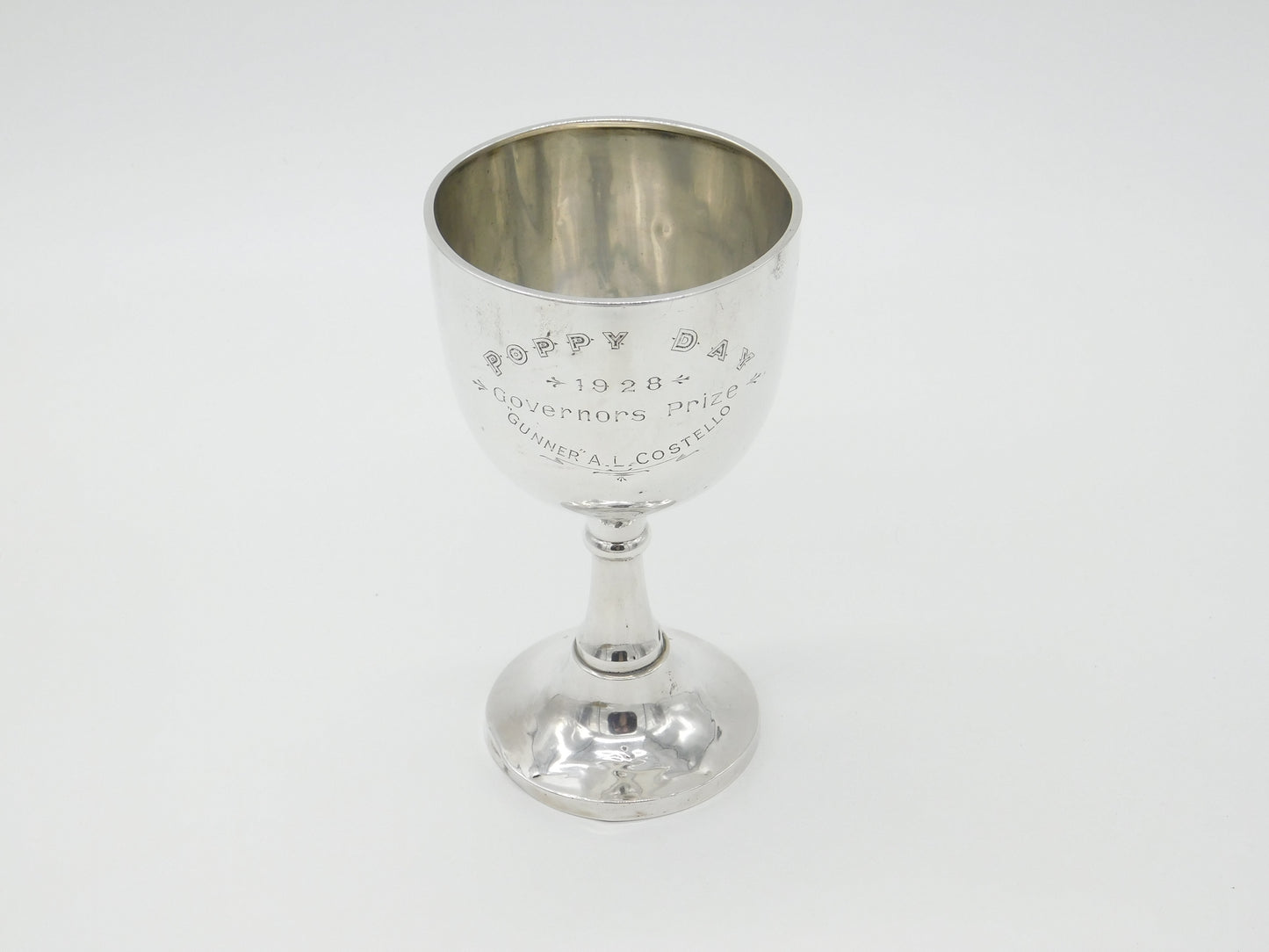 Sterling Silver 'Poppy Day' Military Trophy Chalice Goblet Antique 1928 Chester