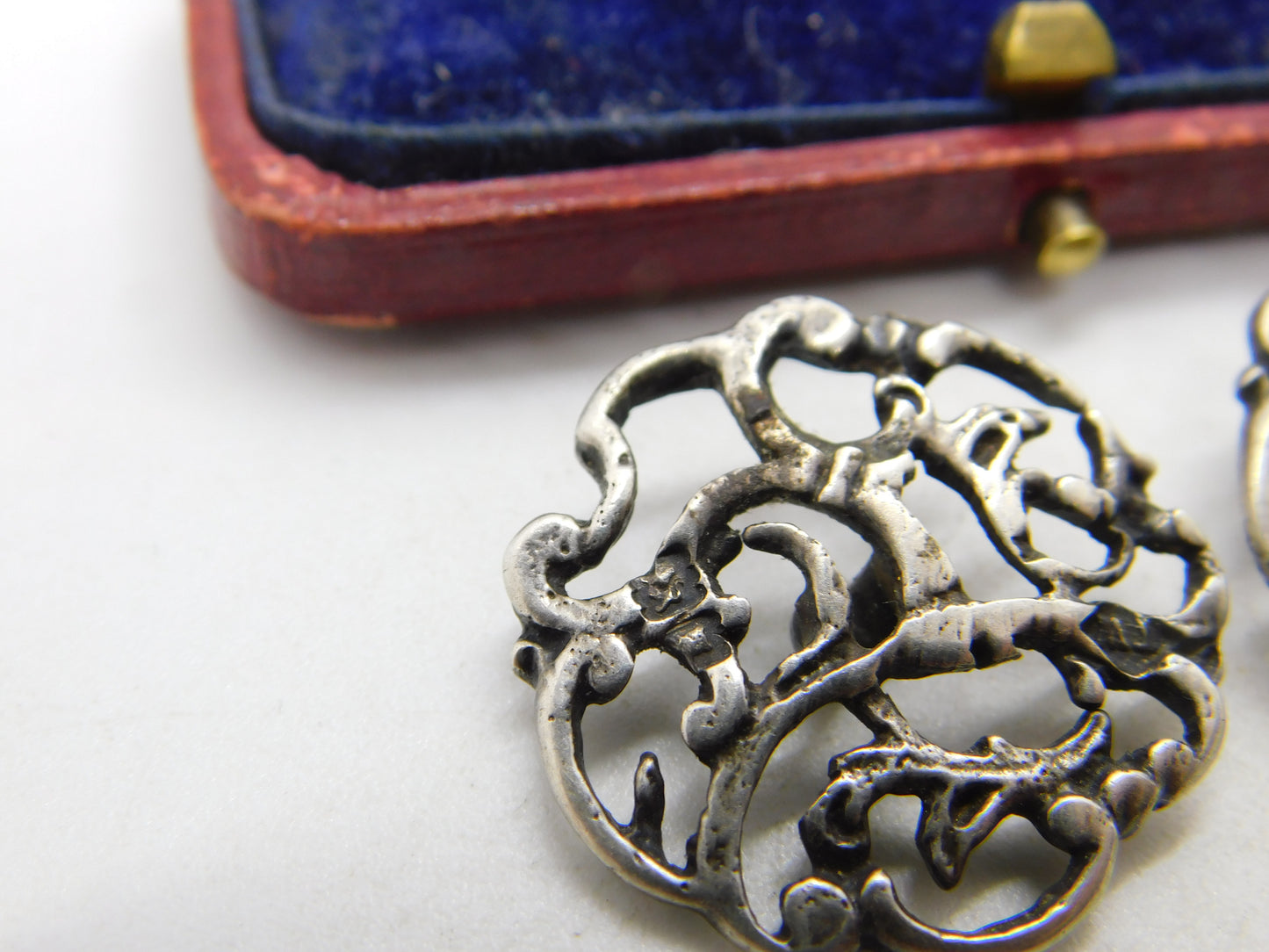 Pair of Victorian Sterling Silver Art Nouveau Buttons c1890 Thomas White