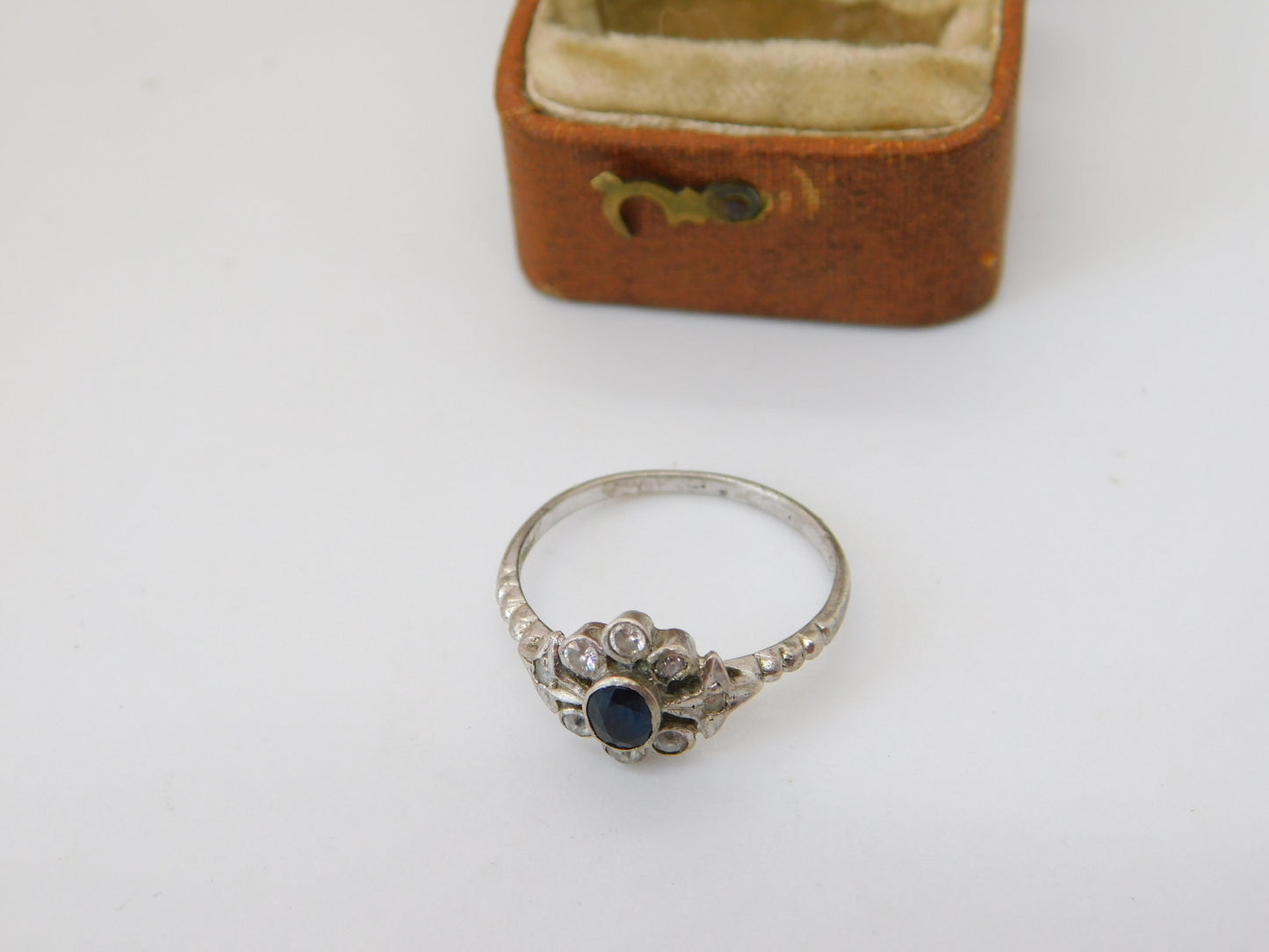 Sterling Silver, Blue Sapphire & Spinel Set Floral Cluster Ring Antique c1930