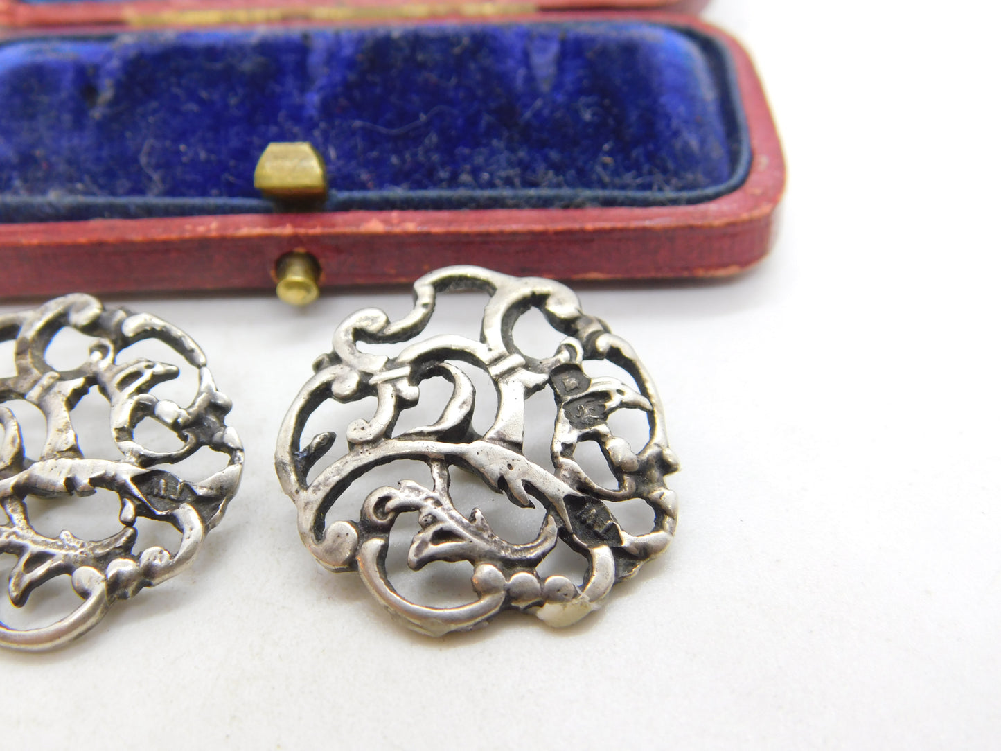 Pair of Victorian Sterling Silver Art Nouveau Buttons c1890 Thomas White