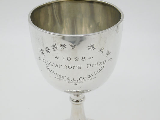 Sterling Silver 'Poppy Day' Military Trophy Chalice Goblet Antique 1928 Chester