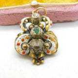 Austro 18ct Yellow Gold, Enamel, 0.3ct Old Cut Diamond & Emerald Pendant c1800