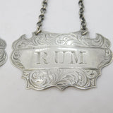 Victorian Sterling Silver Rum & Gin Decanter Label Antique 1857 Birmingham