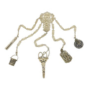 19th Century Ornate Silver Plated Sewing Chatelaine & Tools Antique c1860s